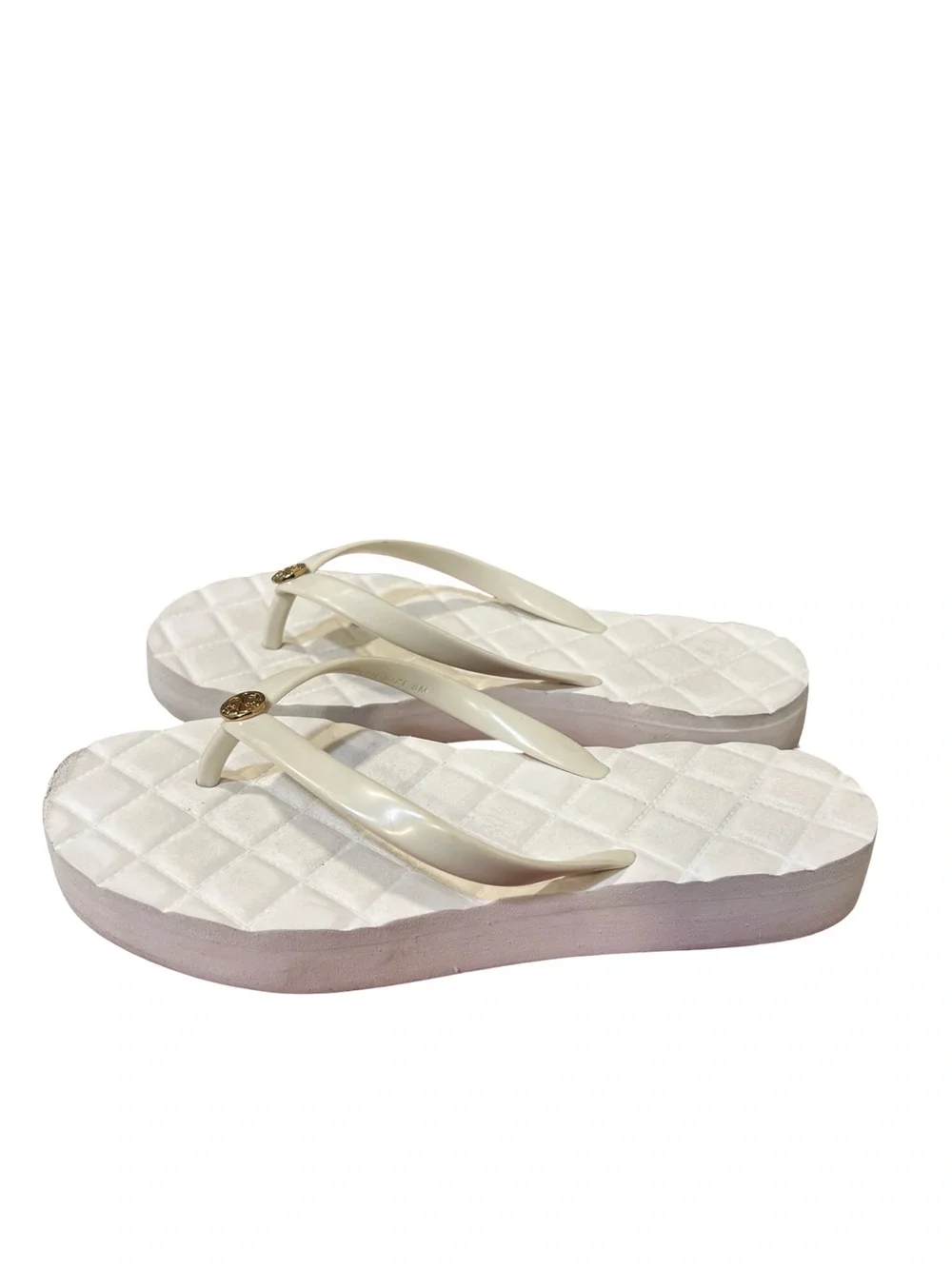 Tory Burch Willa Ivory Quilted Platform Thong Sandals with Gold Logo 8